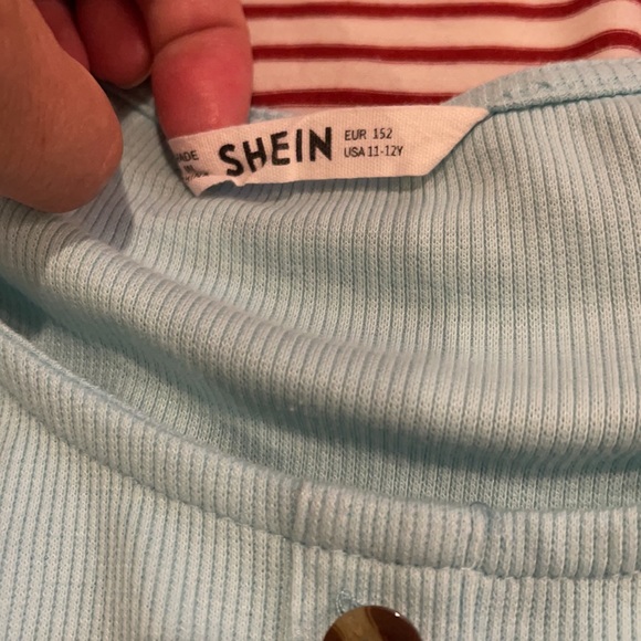 SHEIN Light Blue Ribbed Crop Top Button Front-12 - Picture 7 of 9